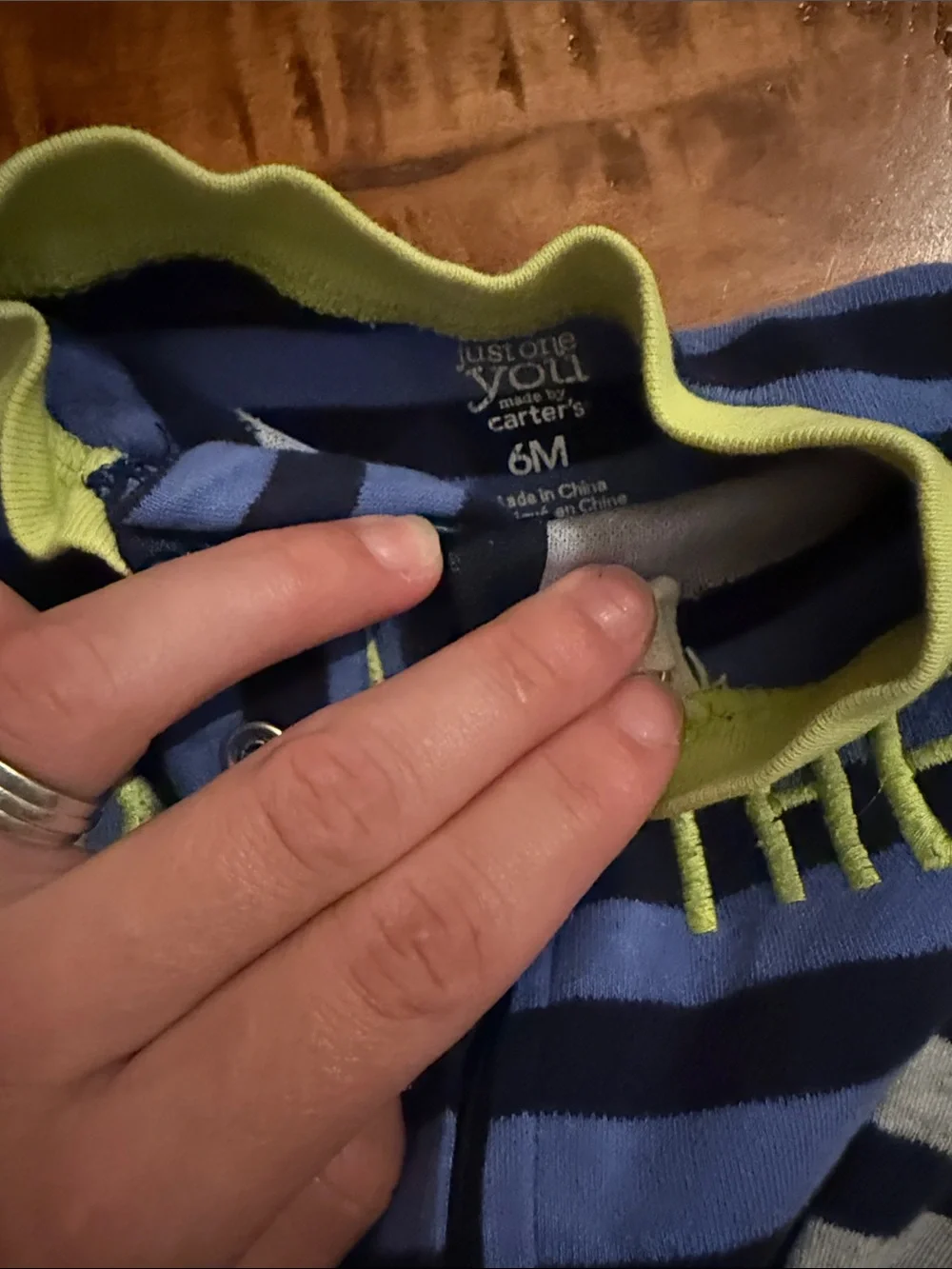 Set of 2 Carter's Blue & Gray Striped Footies with Lion and 'Little Brother'